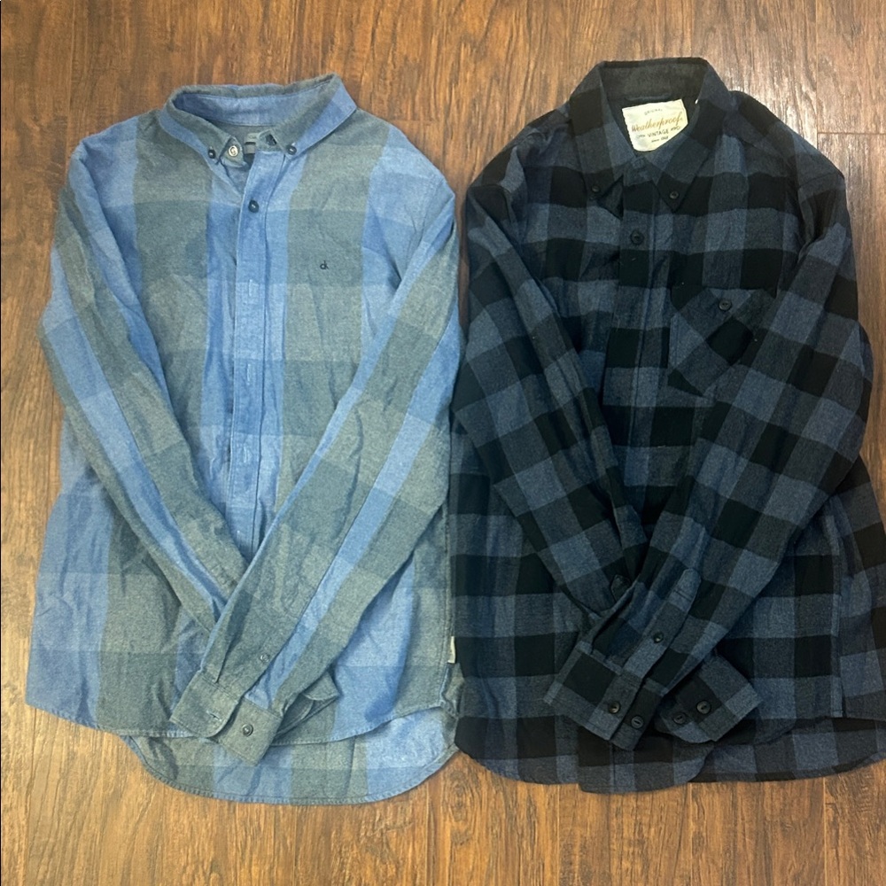 Calvin Klein Jeans and Weatherproof Blue and Gray Plaid Shirts bundle
